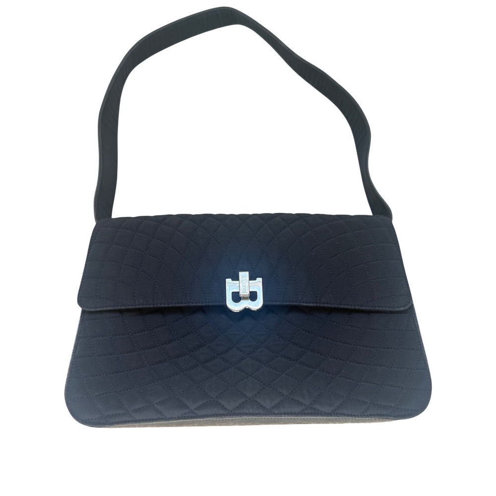 Vintage Bally‎ Luxurious Designer Navy Blue Quilted Nylon Shoulder Bag – Elegant